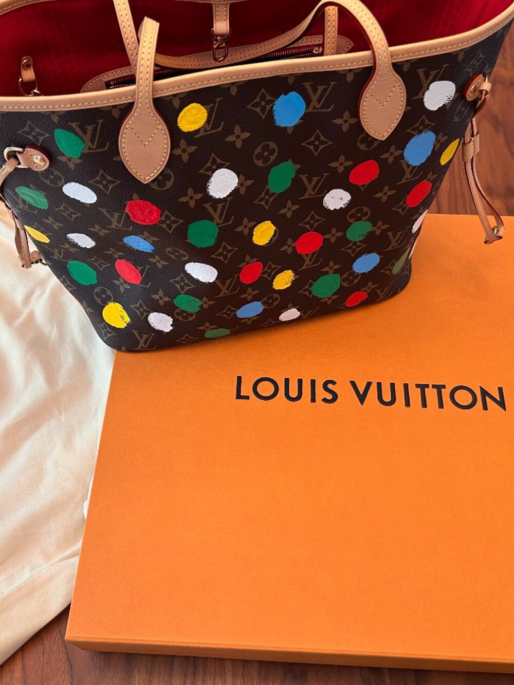 New! Louis Vuitton Monogram Multicolor Paint Dot Neverfull Tote with Pouch - Picture 9 of 11